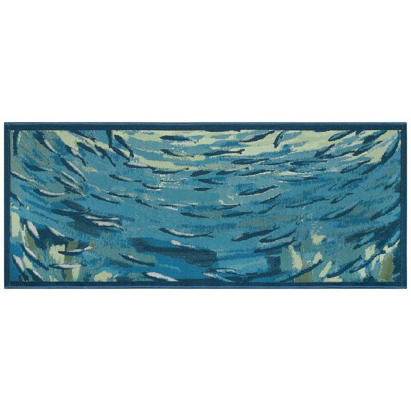 Liora Manne Esencia Fish To Go Blue Indoor/Outdoor Mat - 1'11" x 4'11" - Blue