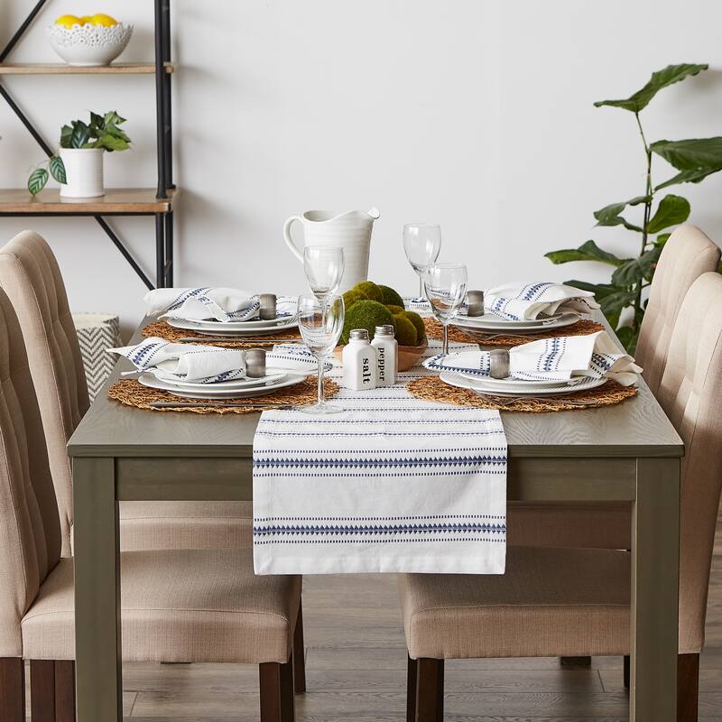DII French Blue Zig Dobby Stripe Table Runner