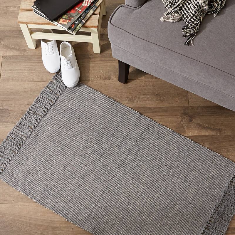 DII Gray and Off White 2-Tone Ribbed Rug 2x3 Ft - 24.0 In. L X 36.0 In. W X 0.2 In. H