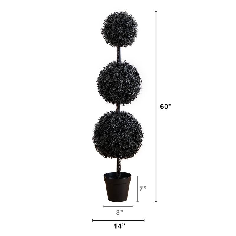 Triple Boxwood Ball UV-Resistant Artificial Halloween Topiary Tree - 5' - Black
