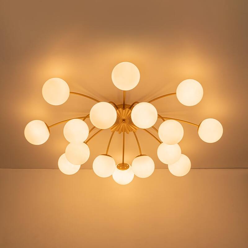 Mid-Century 12-Light Milky Glass Globe Sputnik Ceiling Light - 39in