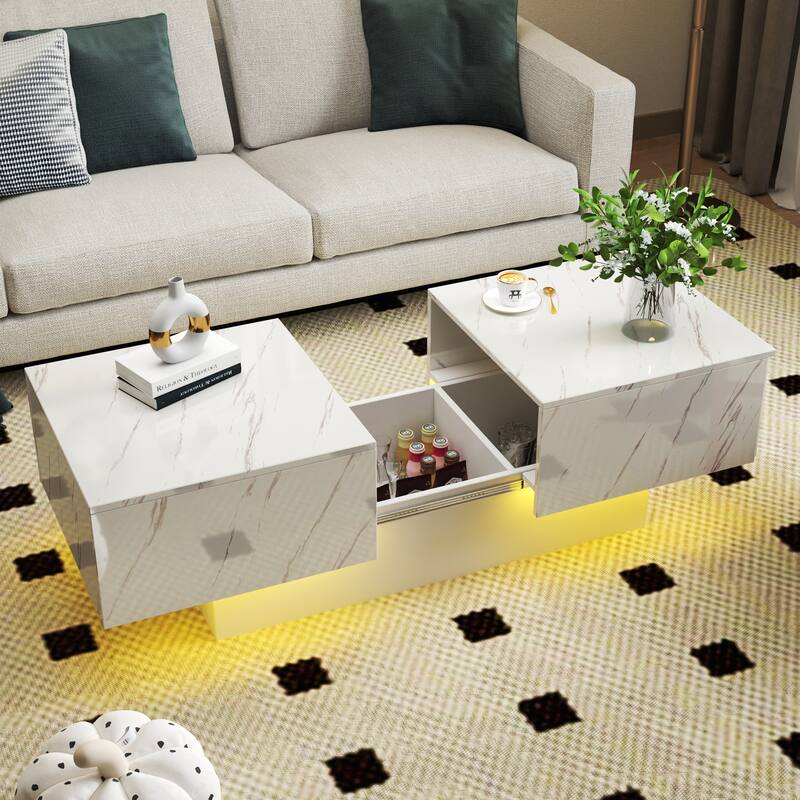 Roomfitters Coffee Table with Sliding Top and Hidden Storage, Extendable Modern Center Table for Living Room