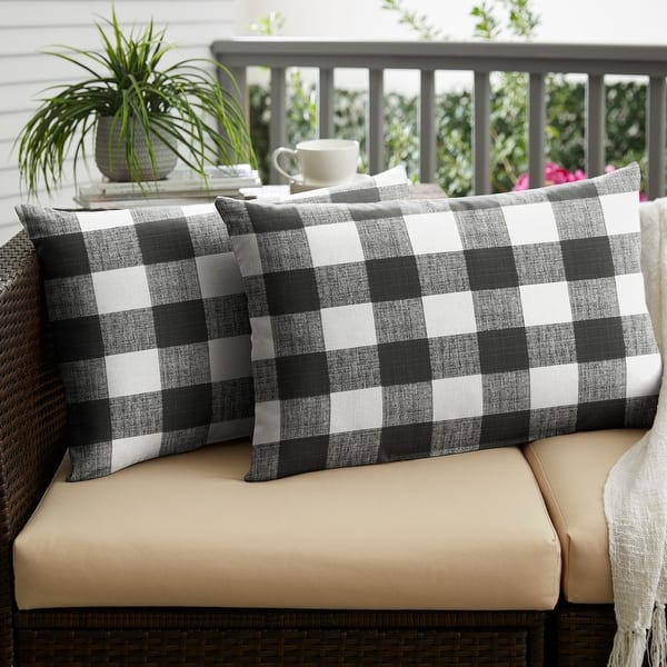 Humble Haute Black Buffalo Plaid Indoor Outdoor Lumbar Pillow Set Of 2 Overstock 21033830