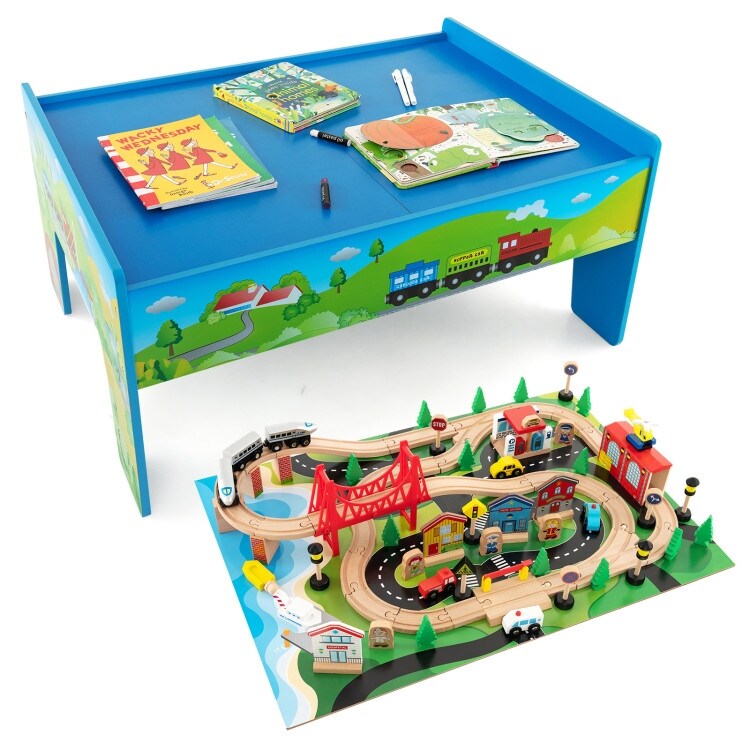 80-Piece Wooden Train Set and Table - 32.5