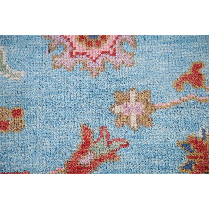 Light Blue Oushak Area Rug Hand-Knotted Transitional Wool Carpet - 7'9"x 9'9"