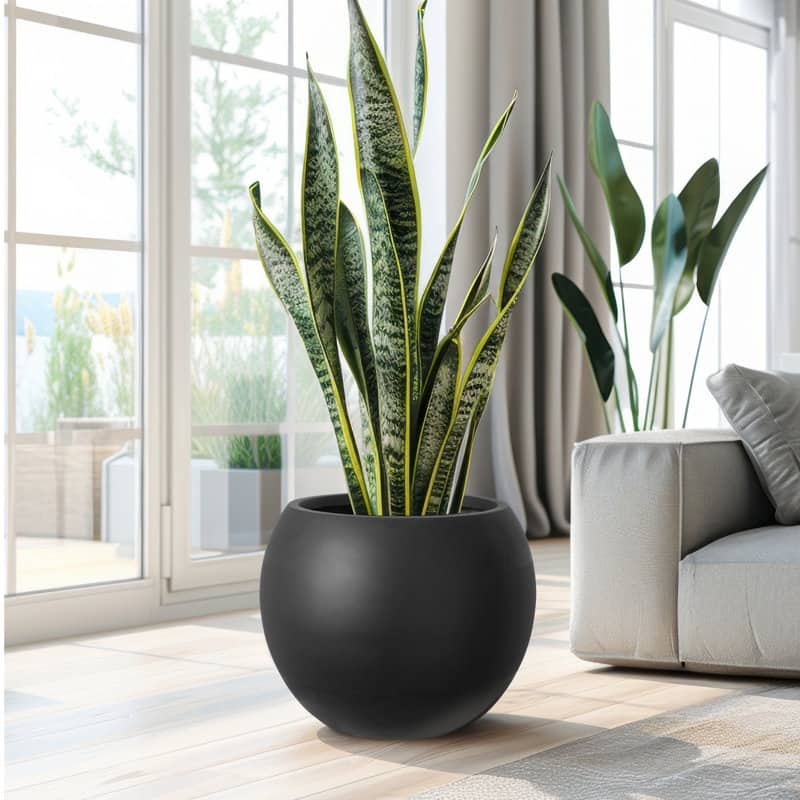 Modern Style Outdoor Planters for Porch, Round Planter with Drainage Hole, MgO Flower Pots,White/Black - N/A