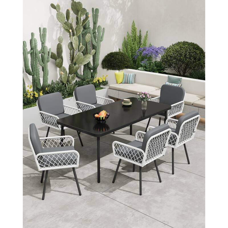 Patio Dining Chairs Set of 4 with Black Metal Frame & White Hand