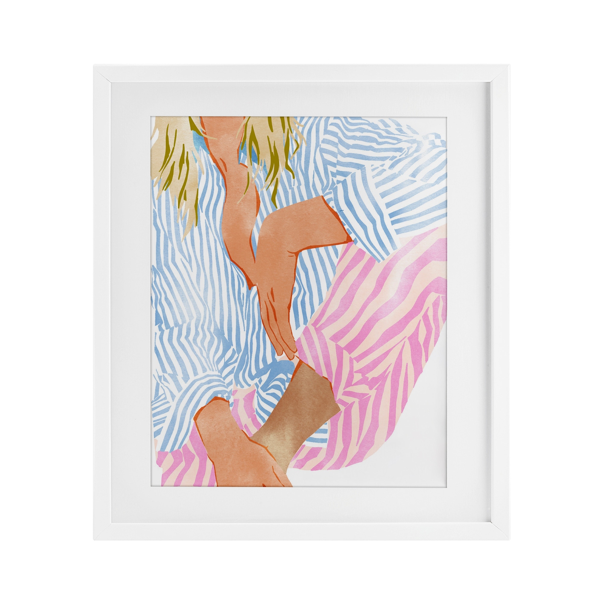 Stupell Woman in Pastel Stripes Under Glass Framed Design By Ziwei Li