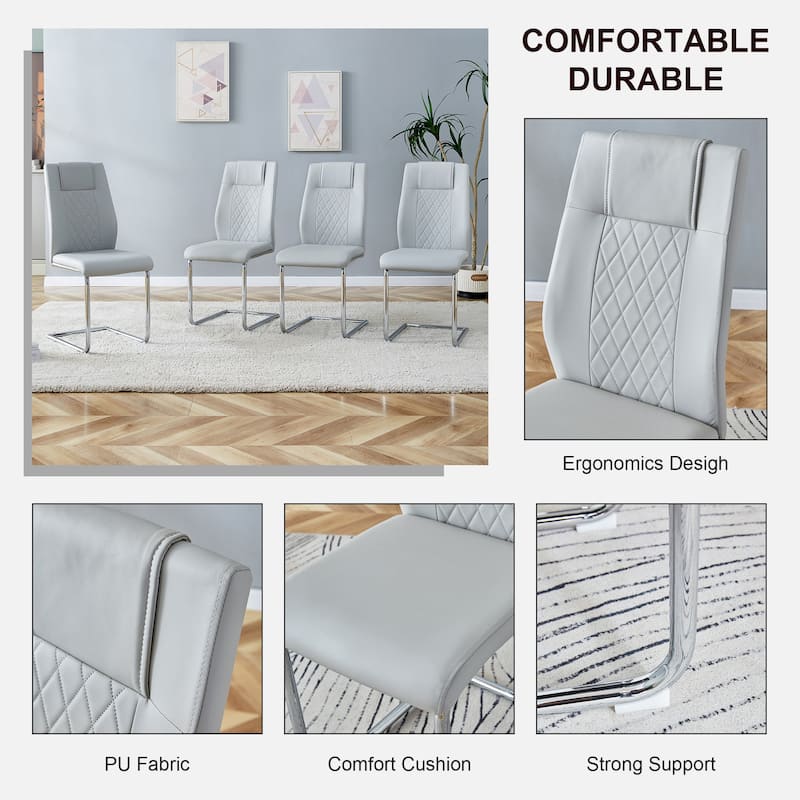 Modern 7-Piece Dining Table and Chair Set, 63" Faux Marble Glass Table with Stainless Steel Legs and PU Dining Chair