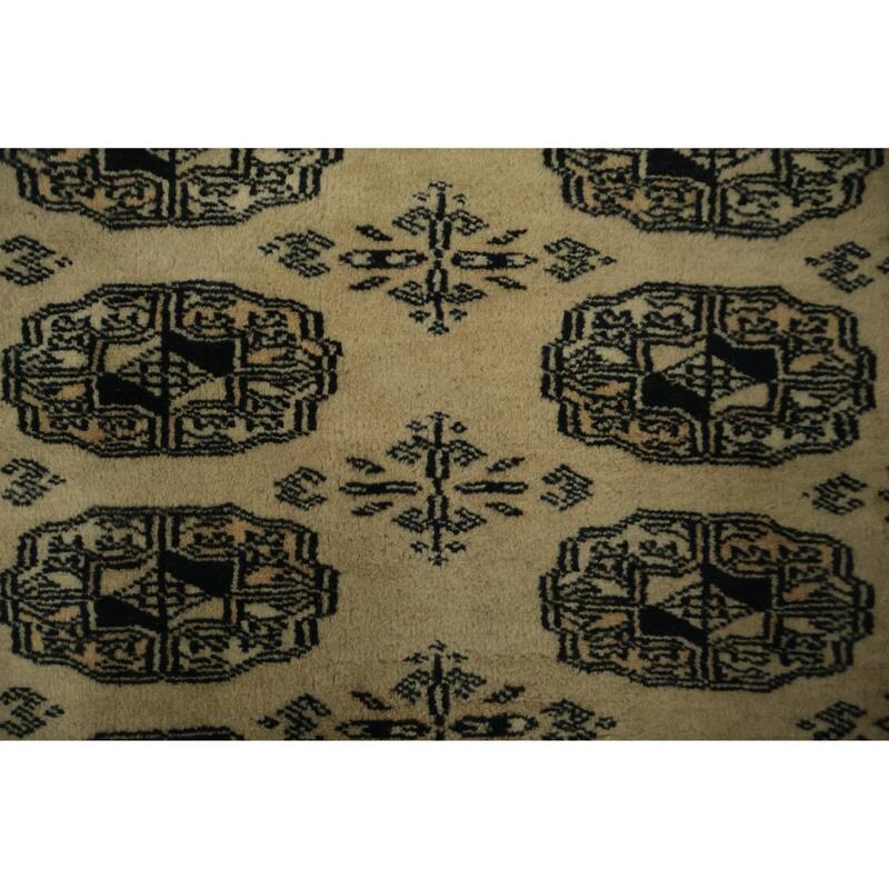 Hand Knotted Oriental 100% Wool Carpet Traditional Geometric Beige & Ivories Bokhara Runner Rug - 7' 4'' X 1' 6''