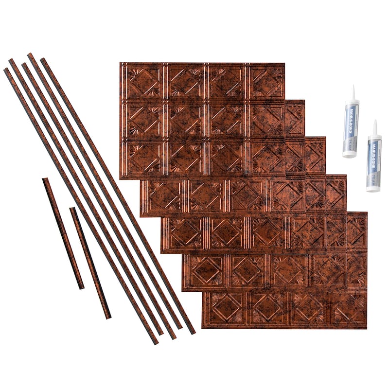 FASÄDE Traditional Style 4 Decorative Vinyl Backsplash Panel - 15 Sq Ft Kit - Moonstone Copper
