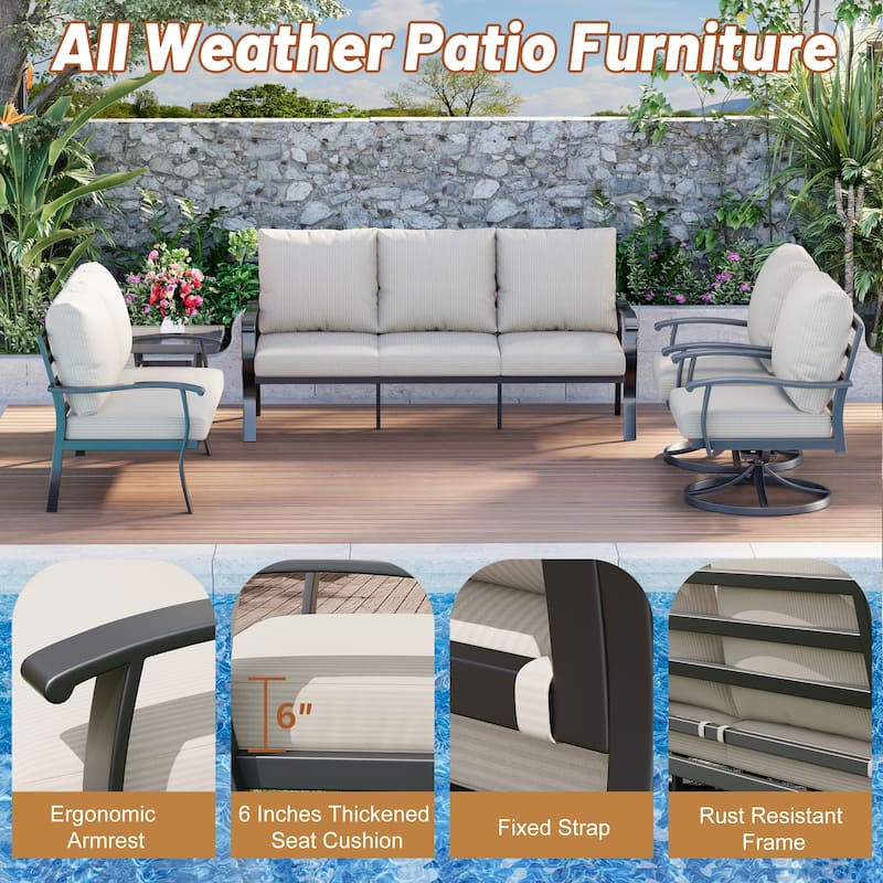 EROMMY Patio Set: 360° Swivel Rockers, Sofa, Ottomans & Table – Outdoor Conversation Set for Poolside, Garden & Deck