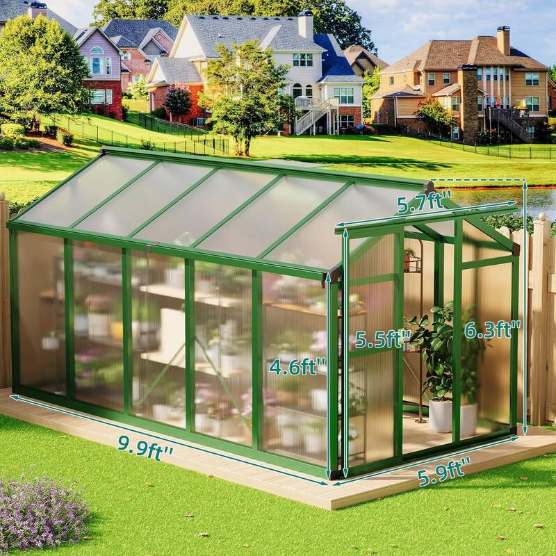 6x10 ft Large Walk-In Outdoor Greenhouse for Backyard, Patio, and Lawn Gardening, Green - 6 x 10FT