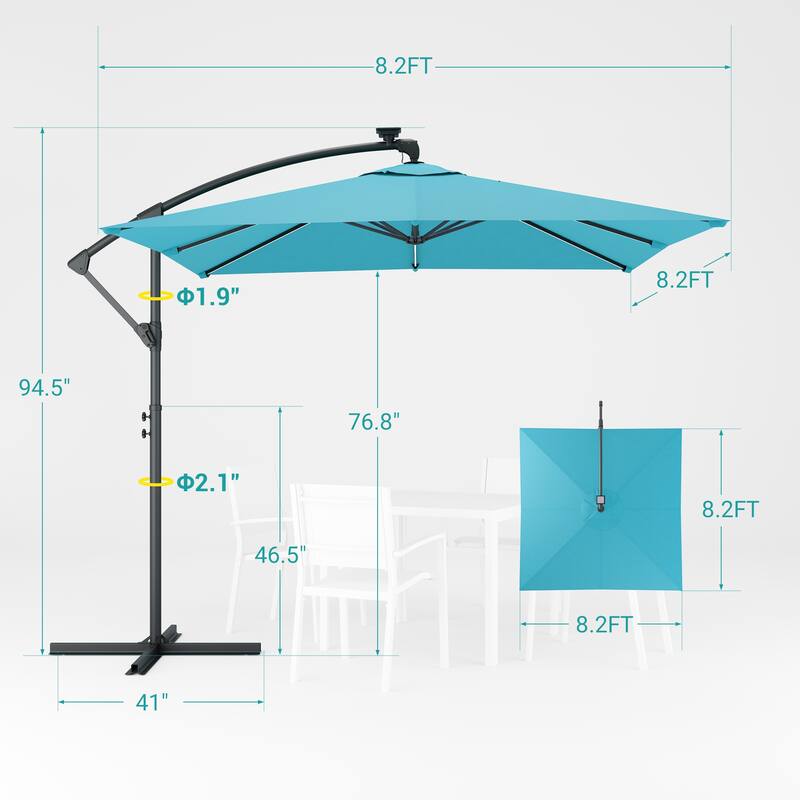 Sonkuki Outdoor 8.2x8.2FT LED lighted Patio Offset umbrella for Garden