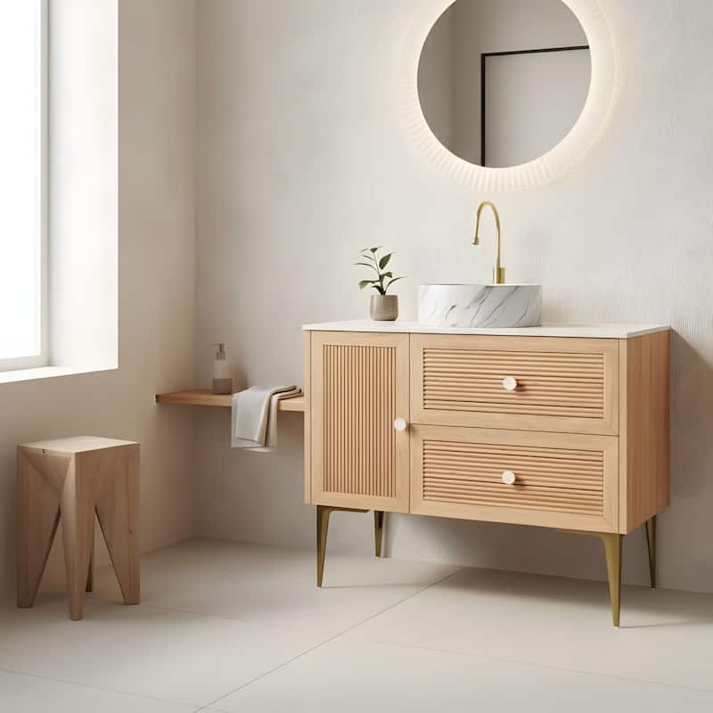 Freestanding Bathroom Vanity with Round Ceramic Basin