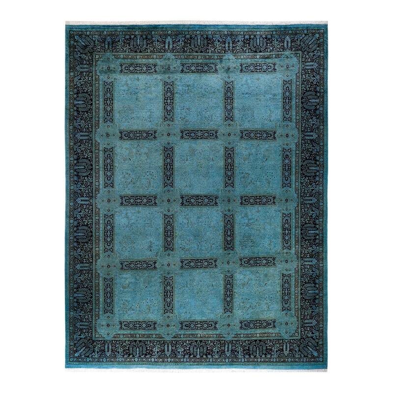 Overton Hand Knotted Wool Vintage Inspired Modern Contemporary Overdyed Blue Area Rug - 9' 2" x 12' 1"
