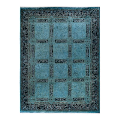 Overton Hand Knotted Wool Vintage Inspired Modern Contemporary Overdyed Blue Area Rug - 9' 2" x 12' 1"