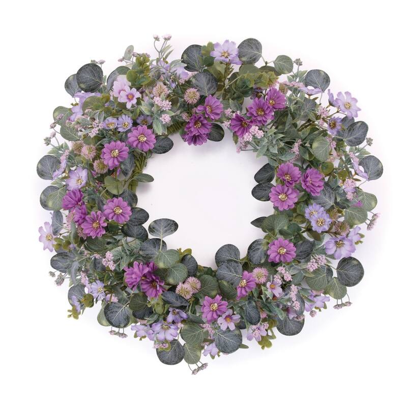 HomeRoots 22" Green And Purple Daisy And Thistle Artificial Wreath