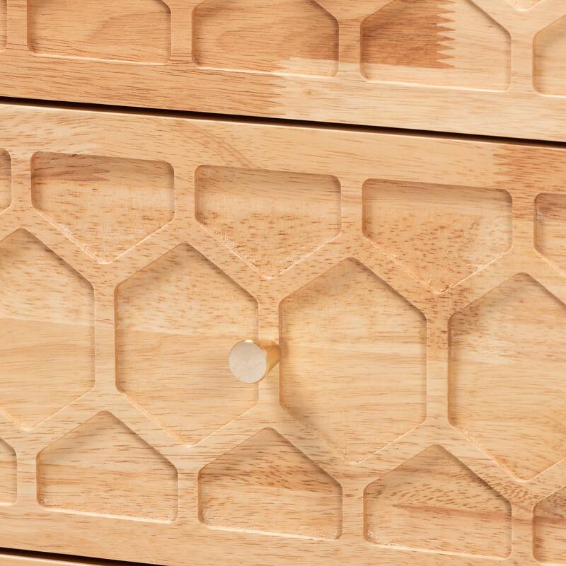 Hosea Japandi Carved Honeycomb Natural 4-Piece/5-Piece Bedroom Set (Multiple Bed Sizes)