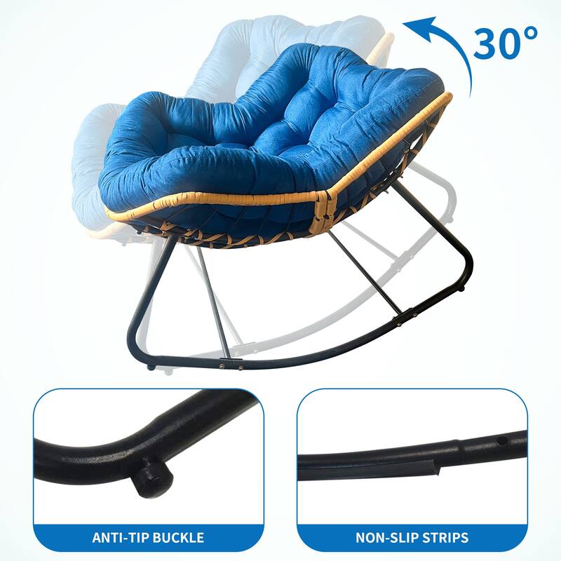 Ultra-Plush Rattan Rocking Chair with Anti-Tip Design for Indoor and Outdoor