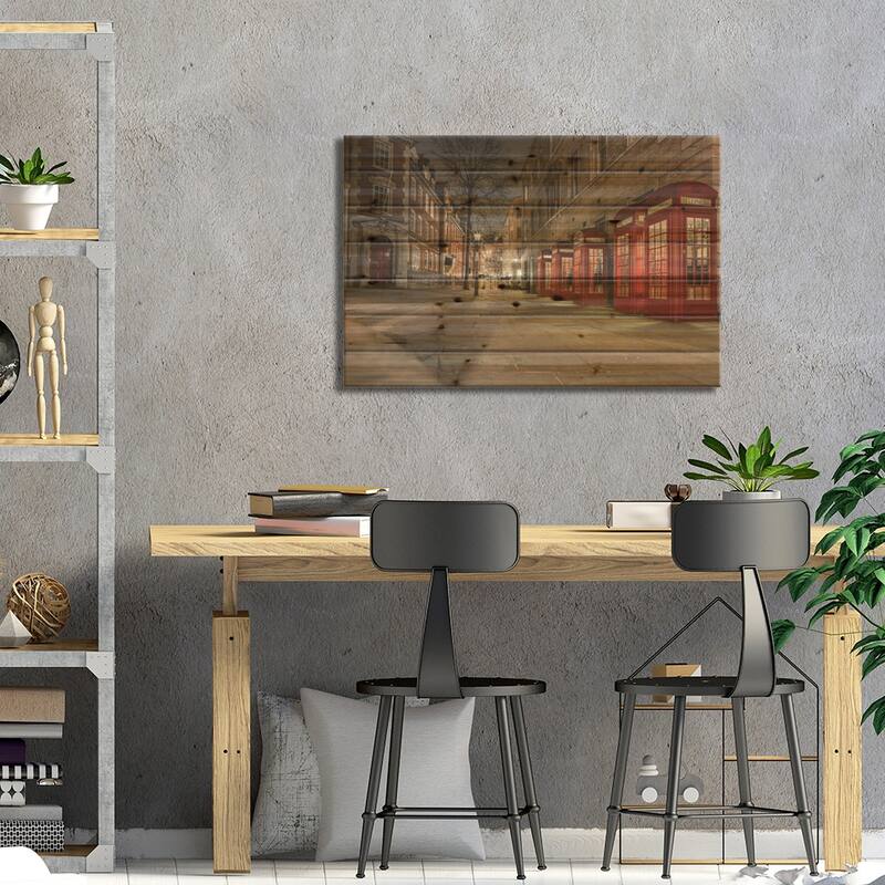 Iconic Red Phone Box - London Print On Wood by Mark Paulda - Multi-Color