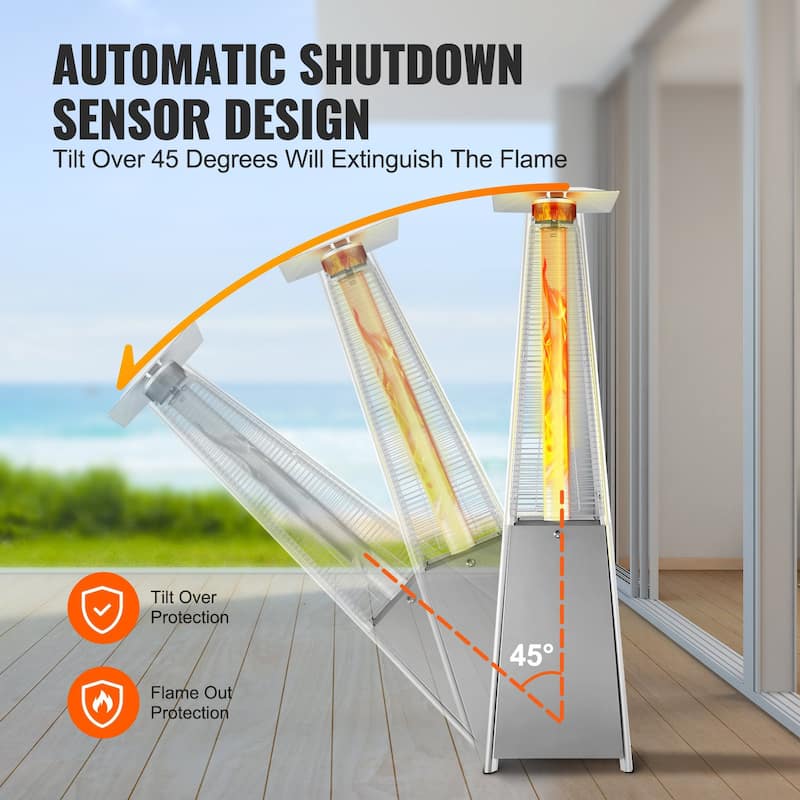 Outdoor Propane Patio Heater 48000 BTU with Wheels Stainless Steel and Adjustable Heat Control - 20.59x22.64x84.25in