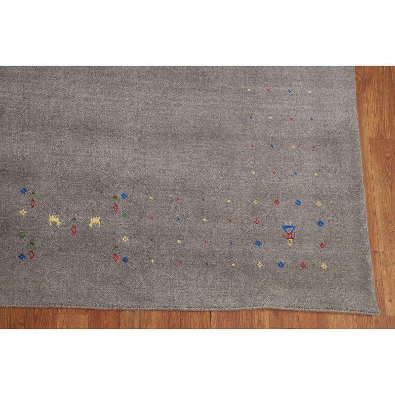 Tribal Gray Gabbeh Indian Area Rug Hand-Knotted Wool Carpet - 7'8" x 9'10"
