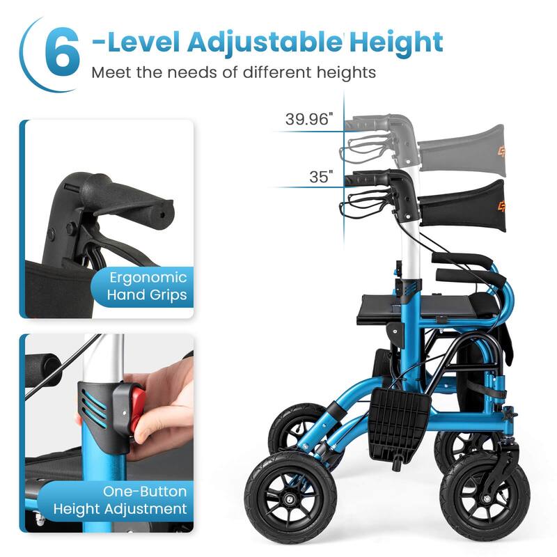Goplus 2-in-1 Rollator Walker for Seniors with Seat 9" Pneumatic Tires - See Details