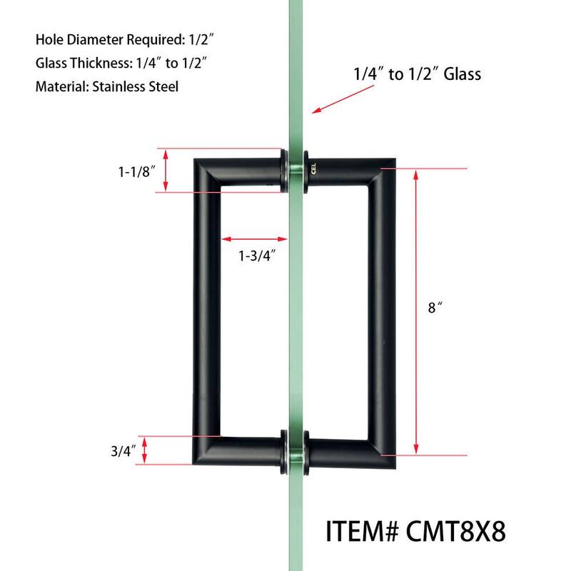 CEL 8"x 8" Mitered Corner Back to Back Shower Door Pull Handles