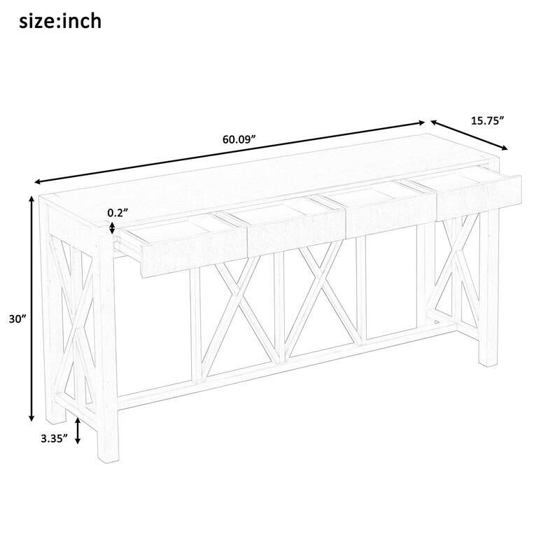 60" Acacia Veneer Console Table with 4 Spacious Drawers