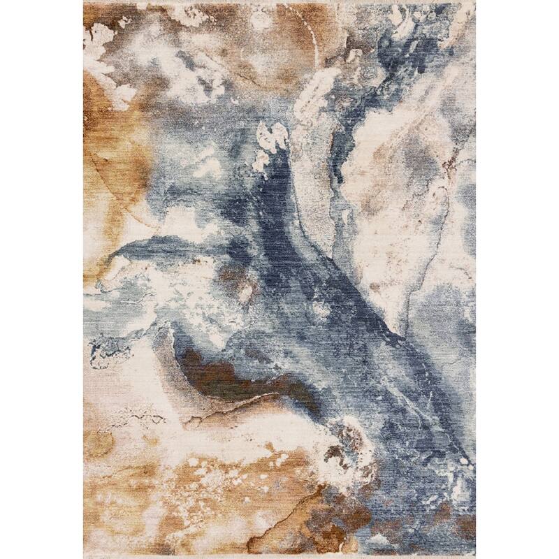 Olivia Collection - Ominous Swirl Blue Orange White Area Rug - 7'10" x 10'2"