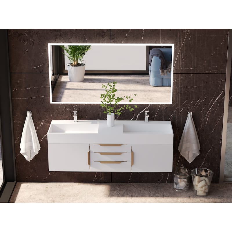 Juniper 60" Solid Surface Bathroom Vanity Top - White