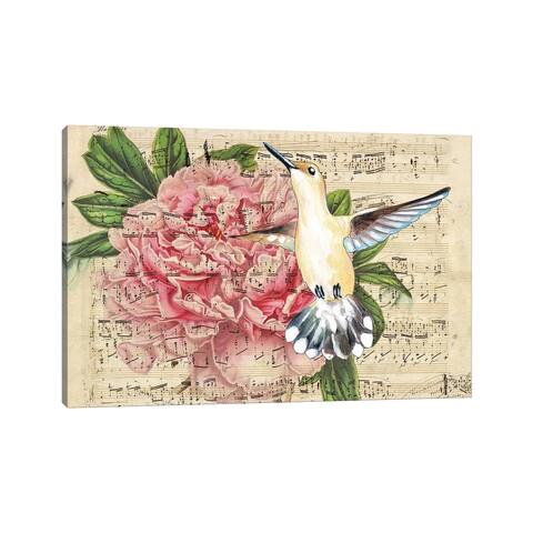 iCanvas "Hummingbird Peony Music Vintage" by Seven Sirens Studios Canvas Print