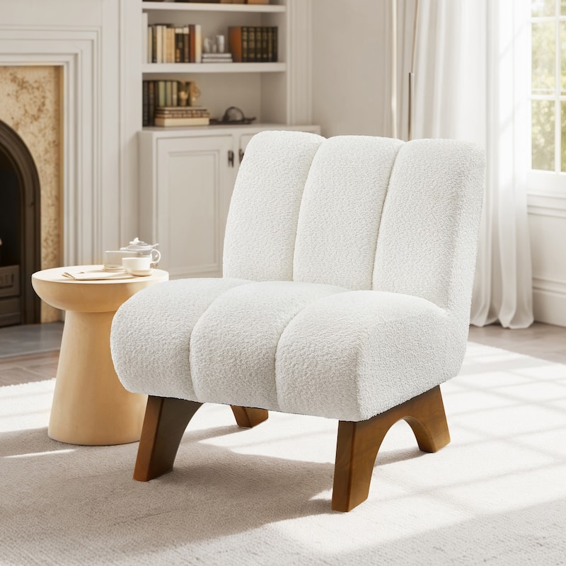Art Leon Modern Wood and Fabric Accent Sofa Chair - Off-White
