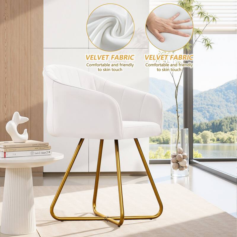 VECELO White Velvet Accent Chair Set of 1/2 Modern Tufted Upholstered High Back Living Room Chair with Gold X-Frame Vanity Chair