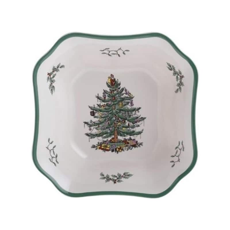 Spode Christmas Tree Square Salad Bowl - 9.5" L x 9.5" W x 2.75" H - 9.5" L x 9.5" W x 2.75" H