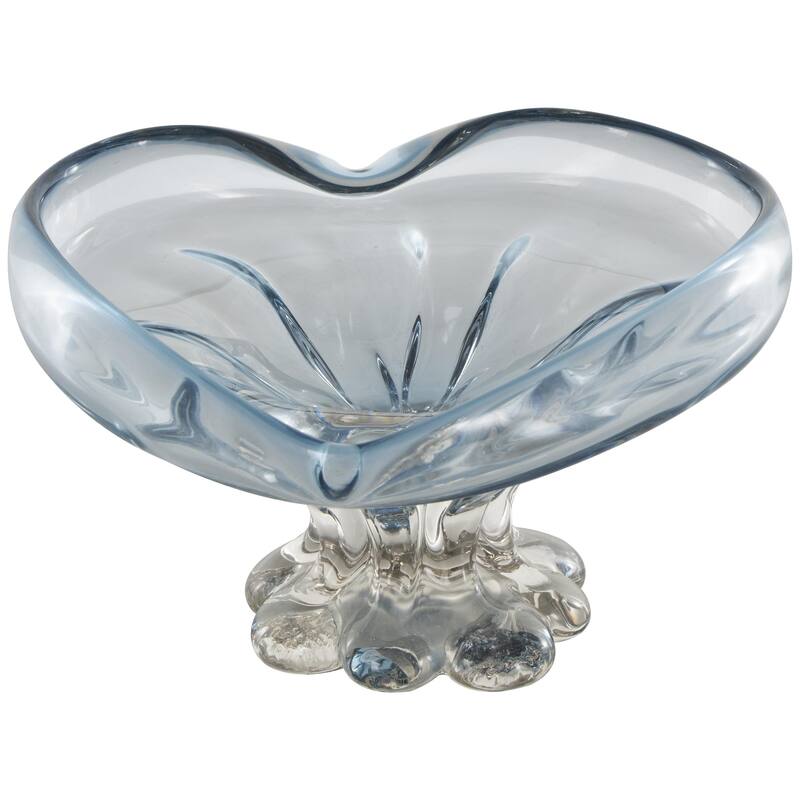 Glass Heart Ombre Decorative Bowl with Folded Curve Opening and Scalloped Base - Blue - Roche River Decor - Blue