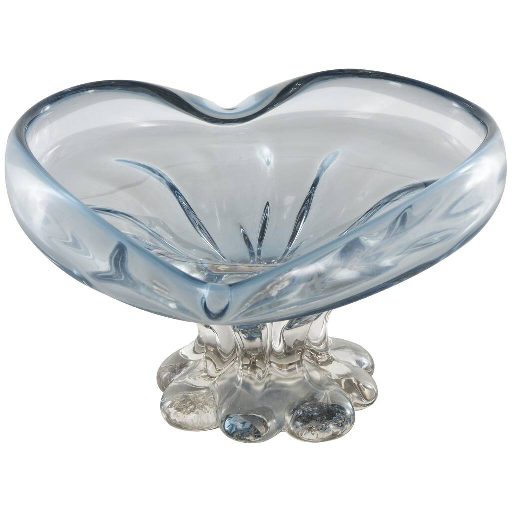 Glass Heart Ombre Decorative Bowl with Folded Curve Opening and Scalloped Base - Blue - Roche River Decor
