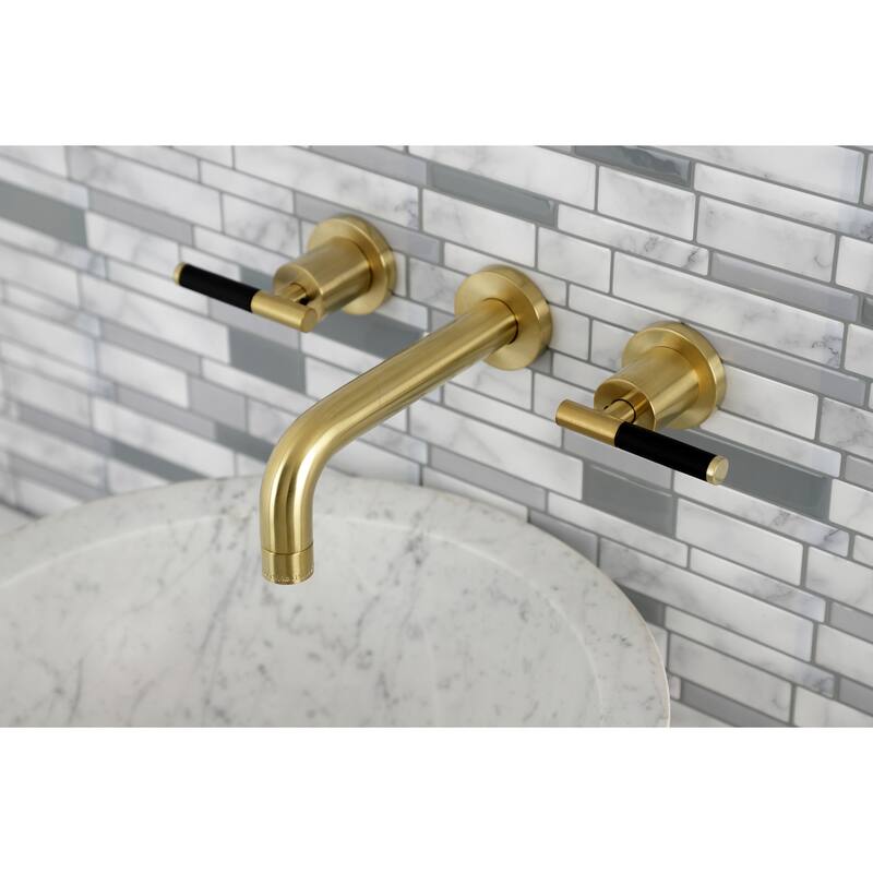 Kingston Brass Kaiser Two-Handle Wall Mount Bathroom Faucet - Brushed Brass