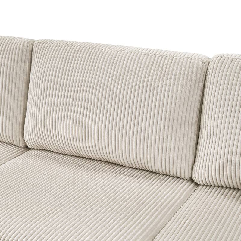 115.3" Corduroy U-Shaped Sectional Sofa with Chaise Lounge and Throw Pillows