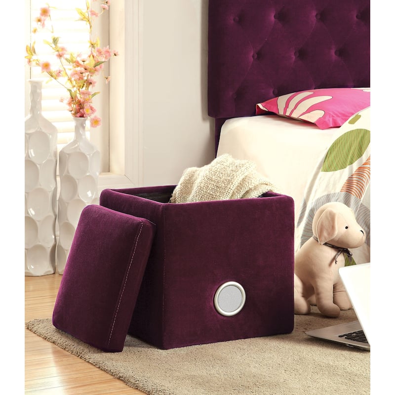 Cavelli Contemporary Fabric Built-in Speaker & Hidden Storage Ottoman by Furniture of America