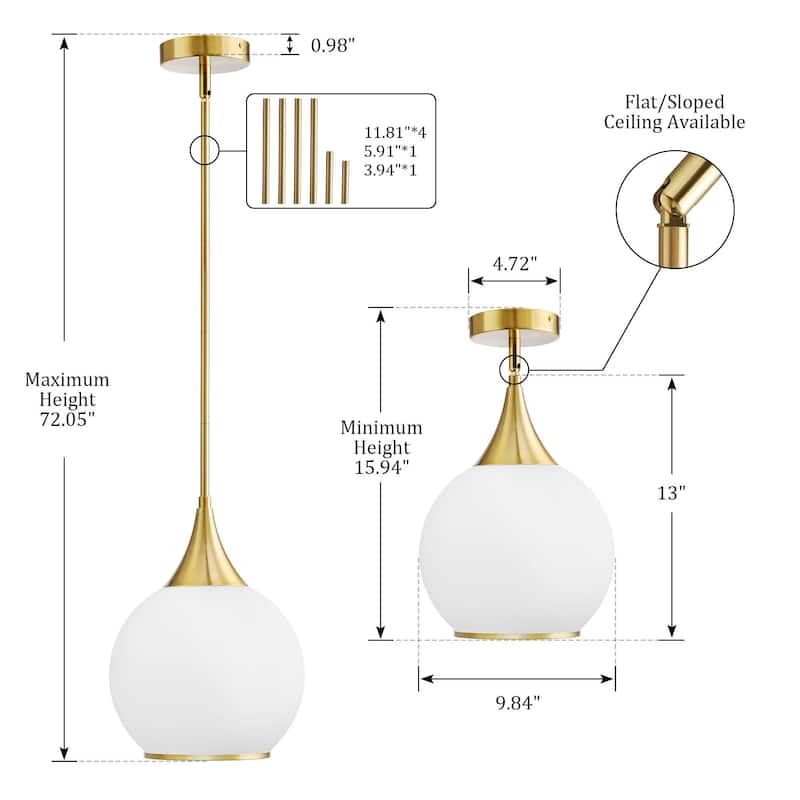 Modern Pendant Light Fixture Dimmable Kitchen Island Hanging Ceiling Lights with Glass Shade