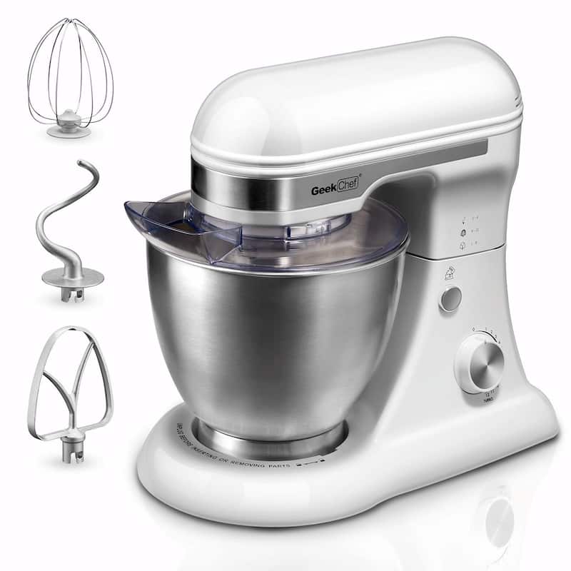 Electric Stand Mixer, 4.8QT, 12 Speeds, Tilt-Head Food Mixer with Dough Hook, Rotary Knob - White