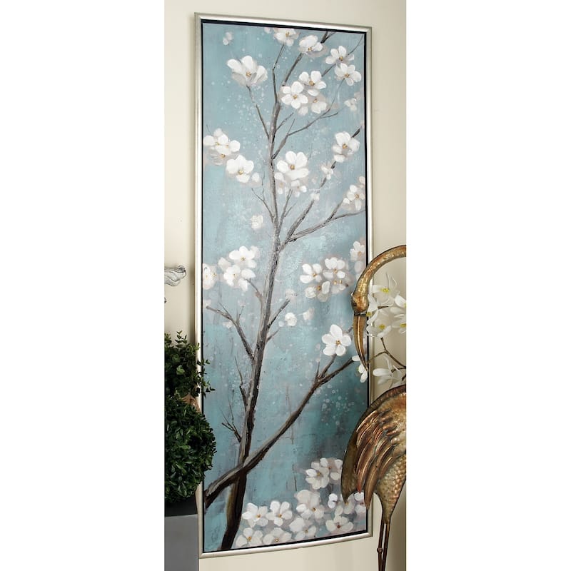 White Canvas Handmade Floral Framed Wall Art with Gold Frame - 20"W, 59"H - White