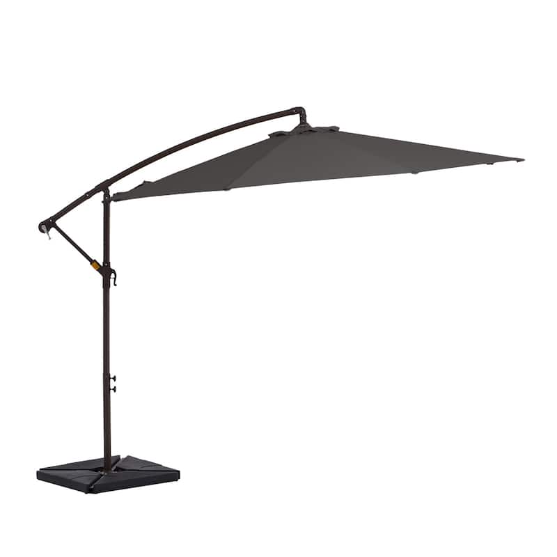 10 ft Steel Crank-lift Cantilever Umbrella With Weighted Base - Grey