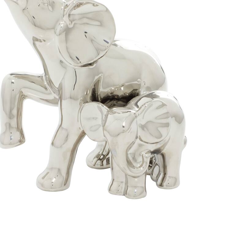 Silver Ceramic Elephant Decorative Sculpture - 7 x 6 x 11