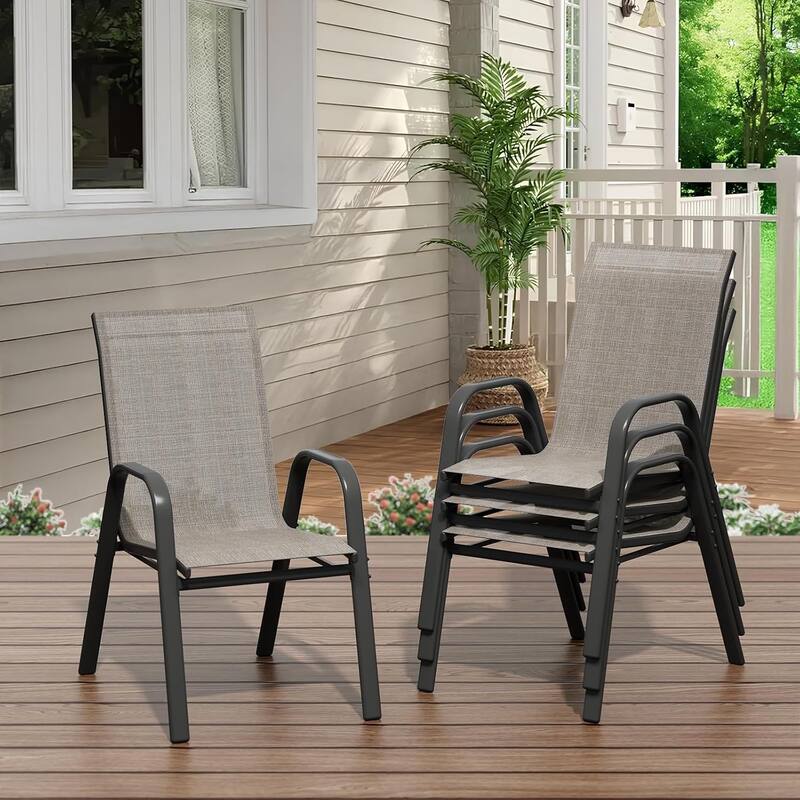 4-Pack Outdoor Stackable Dining Chairs High-Back Textilene Fabric Chairs - Brown