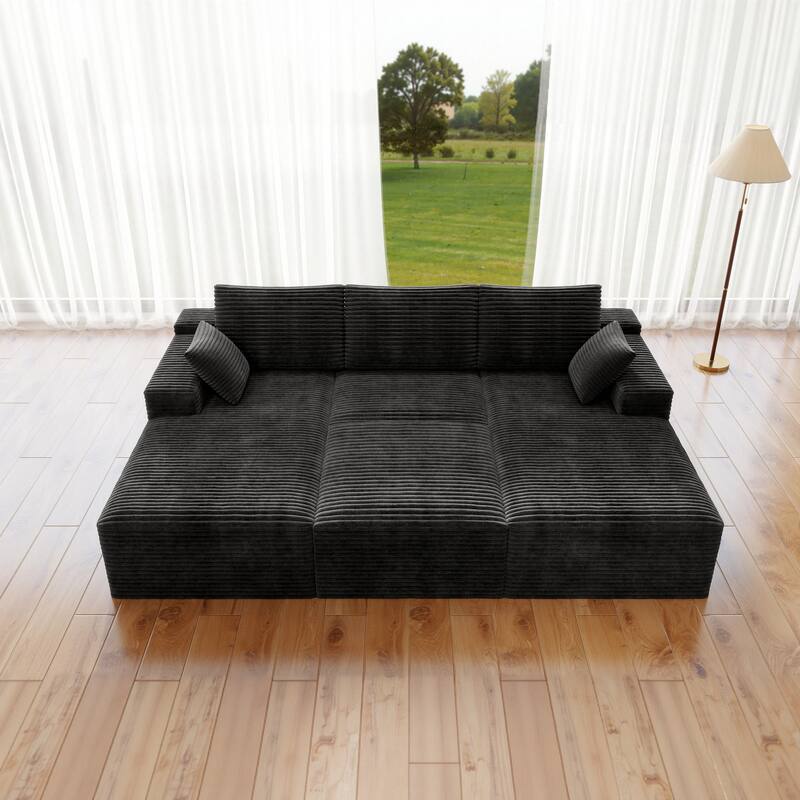 Roomfitters 98.4" Modular Sectional Sofa, 4-Piece Compressed Cloud Couch, No Assembly Required, Plush Corduroy, Grey