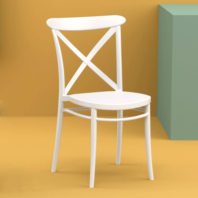34.25" White Patio Cross Armless Dining Chair