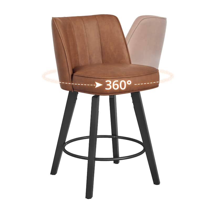26.in Swivel Bar stool PU Leather/Fabric Upholstered Counter Stool, High Back Armless Stool with Wooden Legs